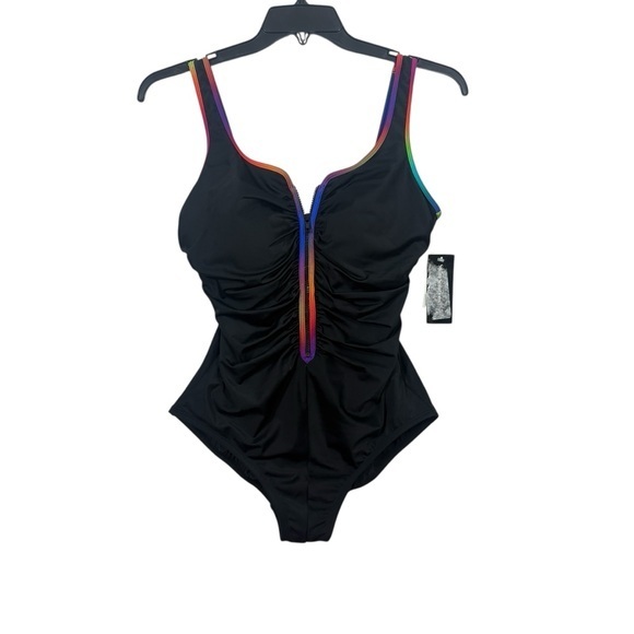Swim Solutions nwt $98 Women's‎ Shirred Zip-Up One-Piece Swimsuit 8 M - Picture 5 of 11